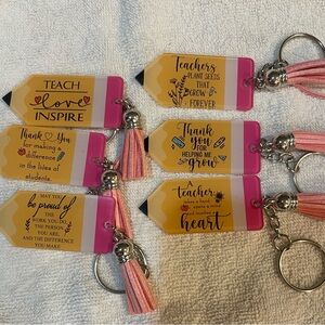 Teacher Appreciation Pink and Yellow Pencil Keychain with Tassel